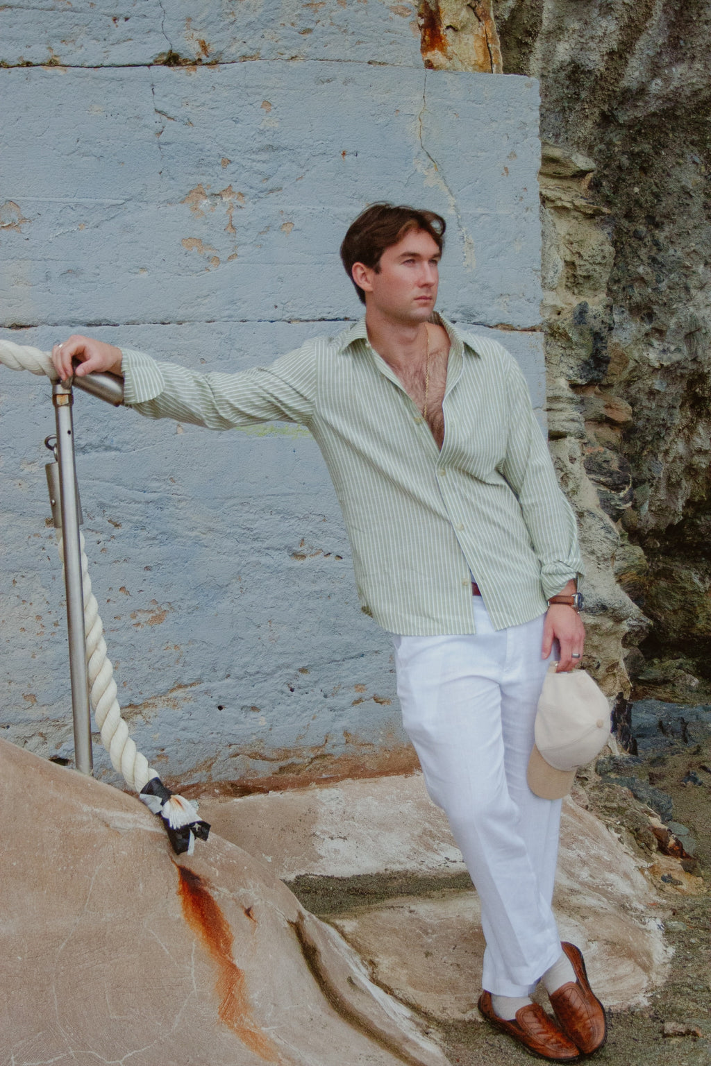 Men’s Pistachio/White Striped Dress Shirt by Ethan Galvan