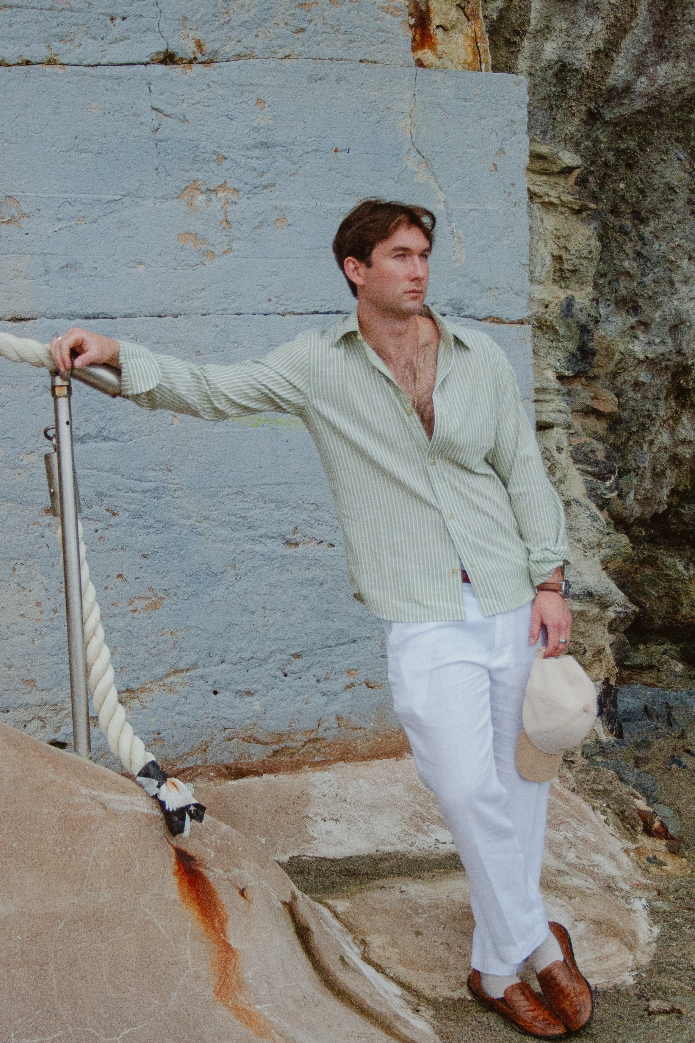 Men’s Pistachio/White Striped Dress Shirt by Ethan Galvan