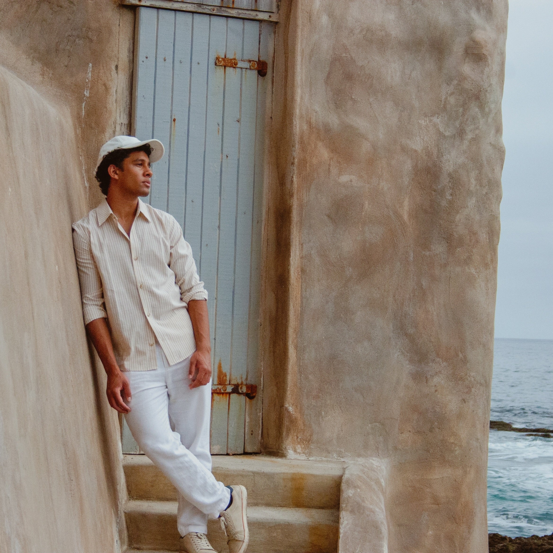 White Corduroy Baseball Cap by Ethan Galvan