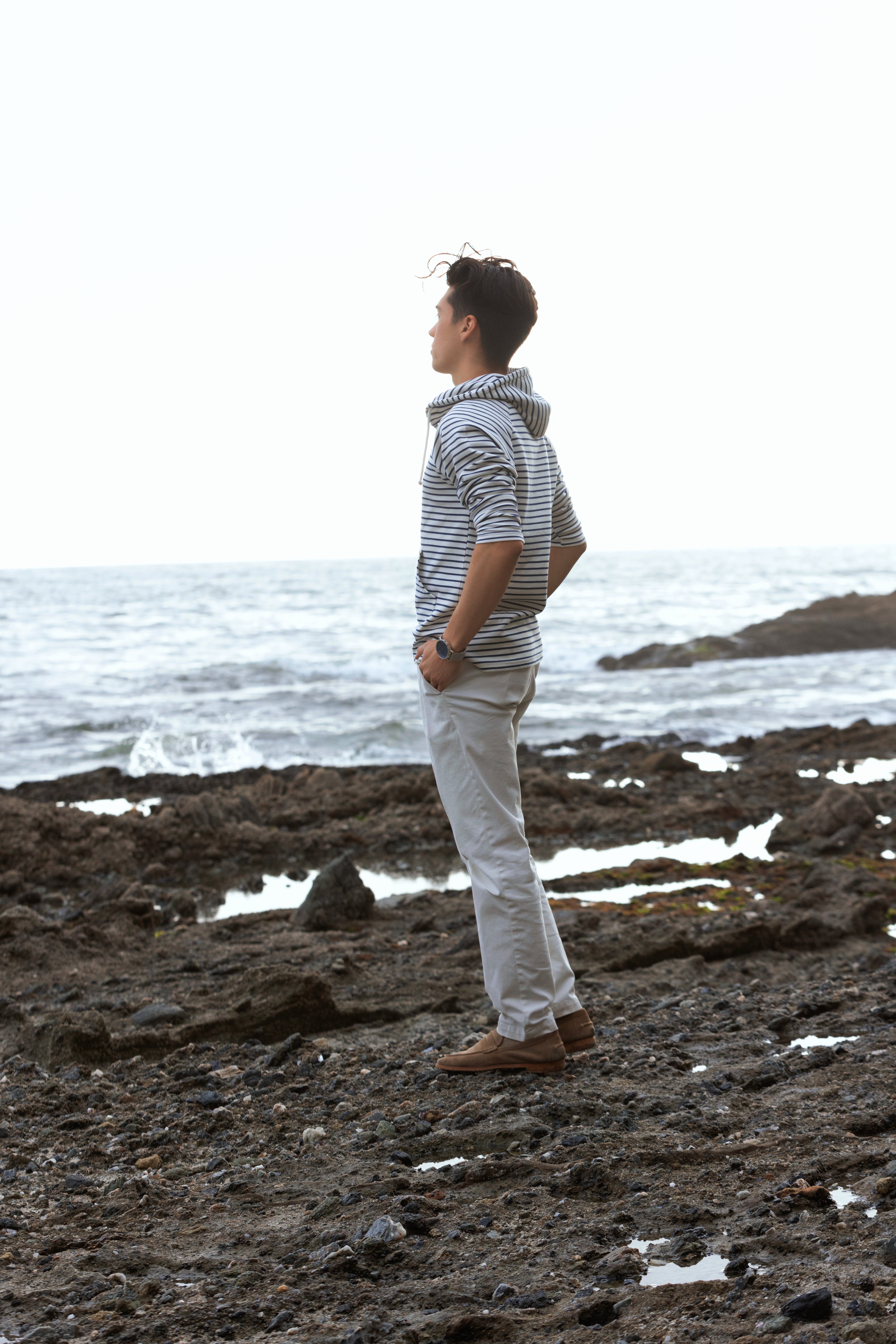 OCÉAN White/Navy Nautical Striped Hoodie (Limited)