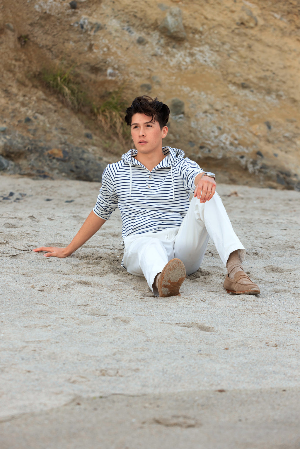 OCÉAN White/Navy Nautical Striped Hoodie (Limited)