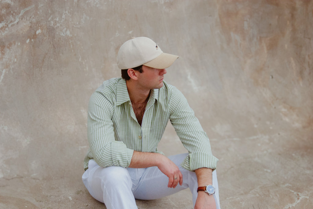 Men’s Pistachio/White Striped Dress Shirt by Ethan Galvan