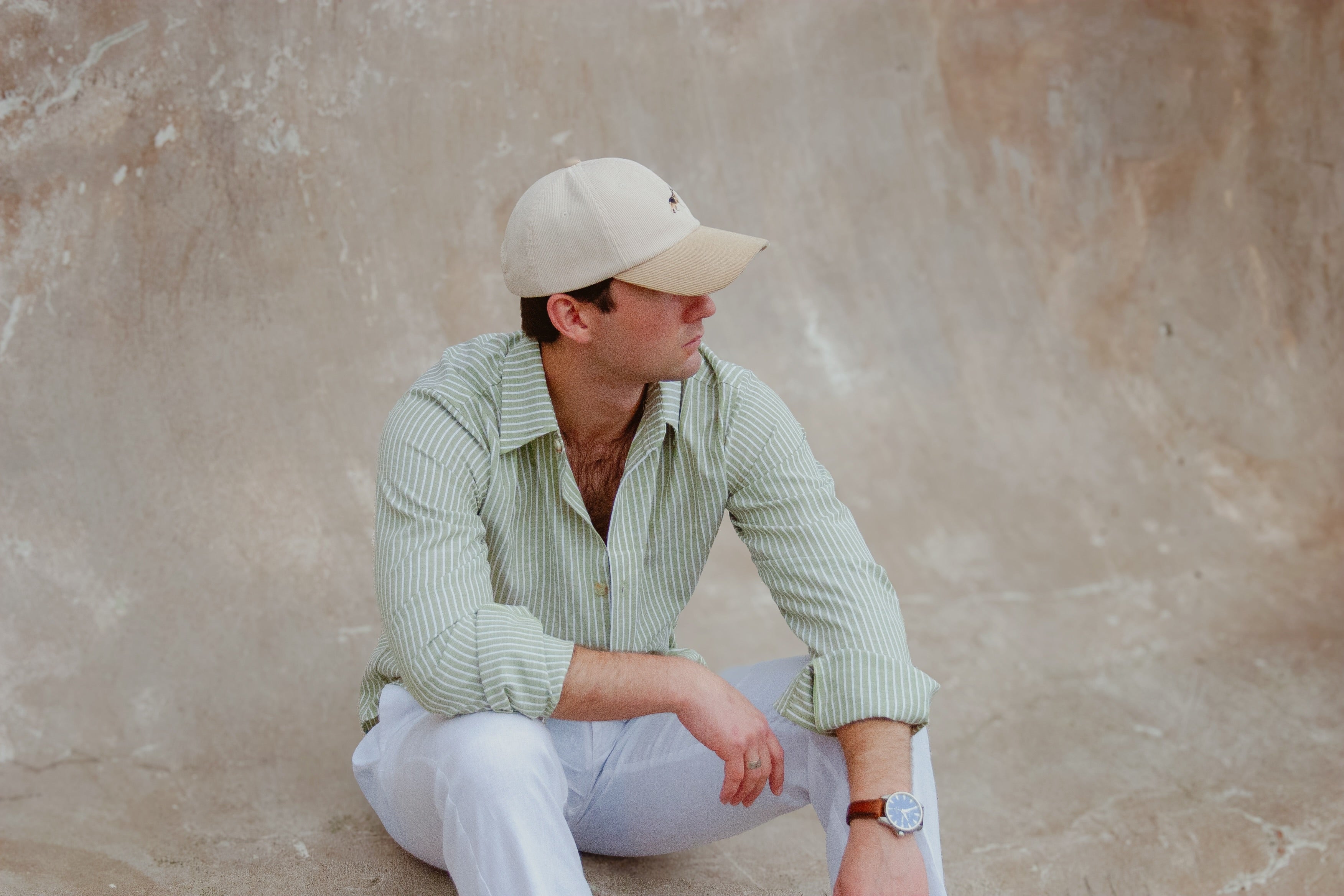 Men’s Pistachio/White Striped Dress Shirt by Ethan Galvan