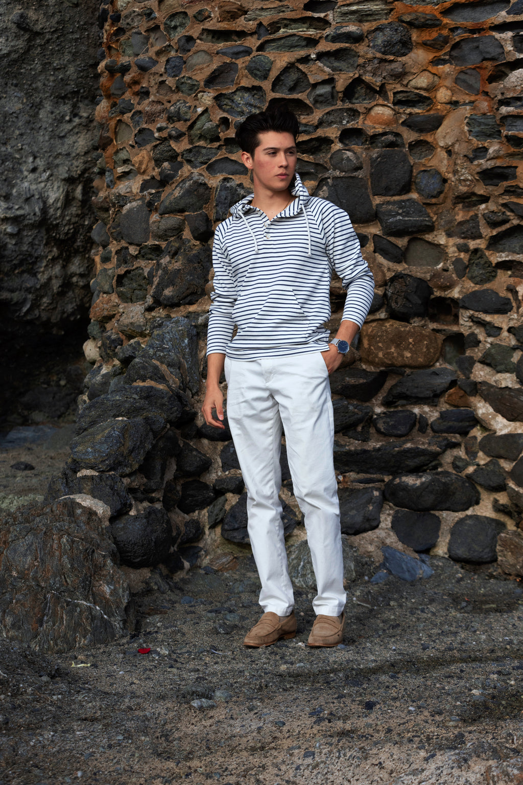 OCÉAN White/Navy Nautical Striped Hoodie (Limited)