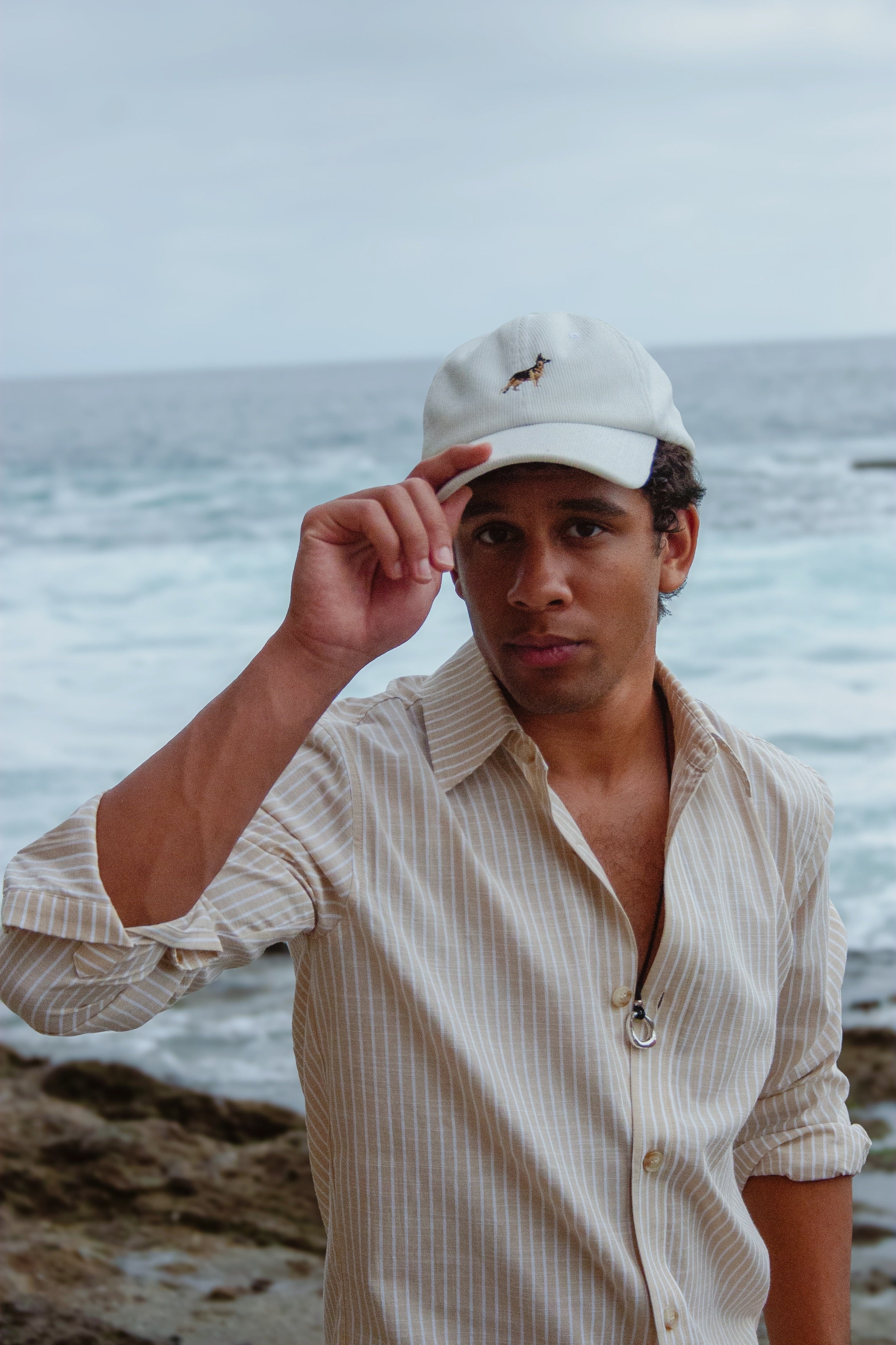 White Corduroy Baseball Cap by Ethan Galvan