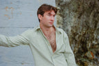 Men’s Pistachio/White Striped Dress Shirt by Ethan Galvan