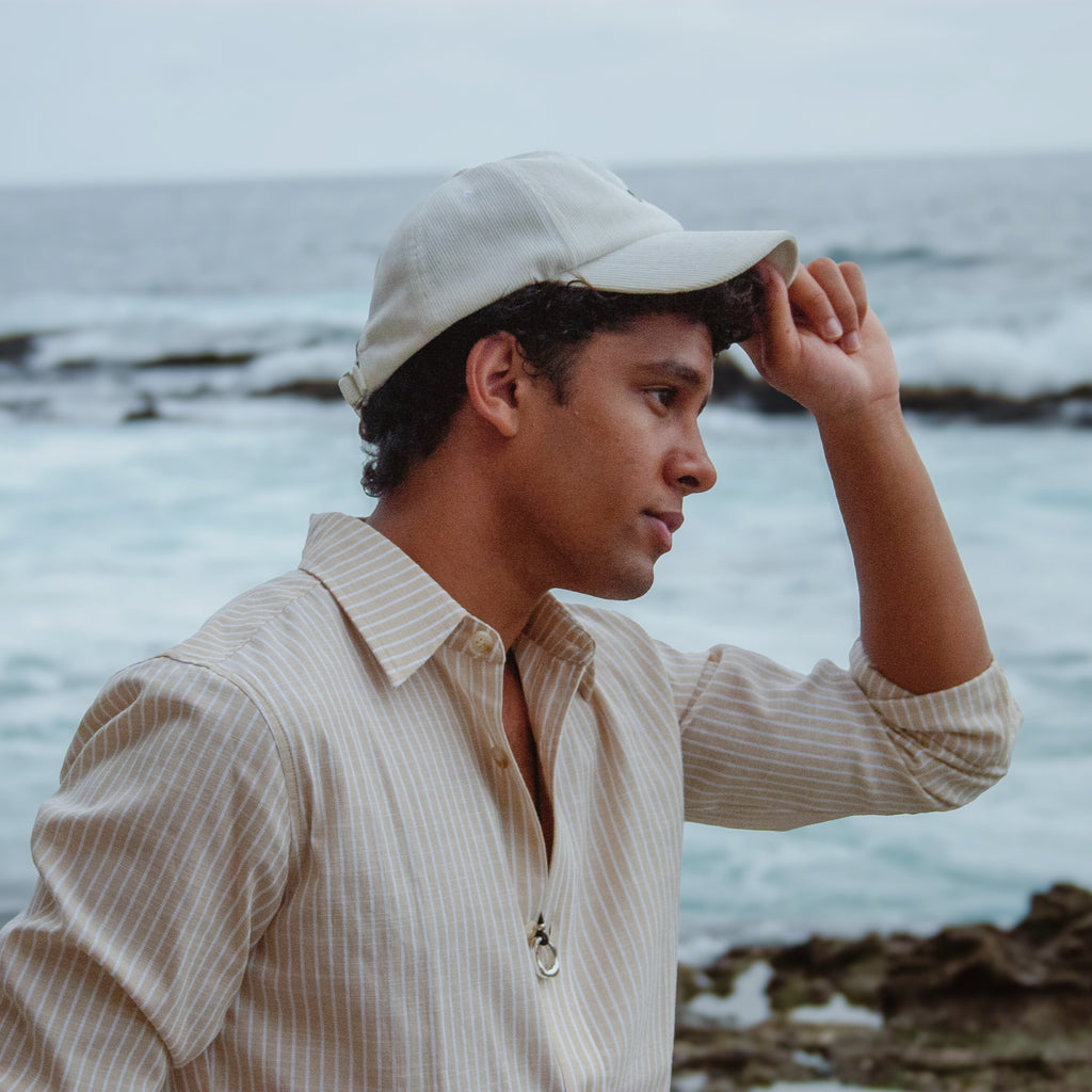 White Corduroy Baseball Cap by Ethan Galvan