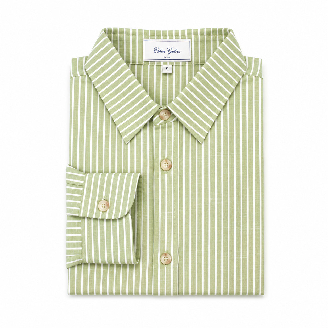Men’s Pistachio/White Striped Dress Shirt by Ethan Galvan