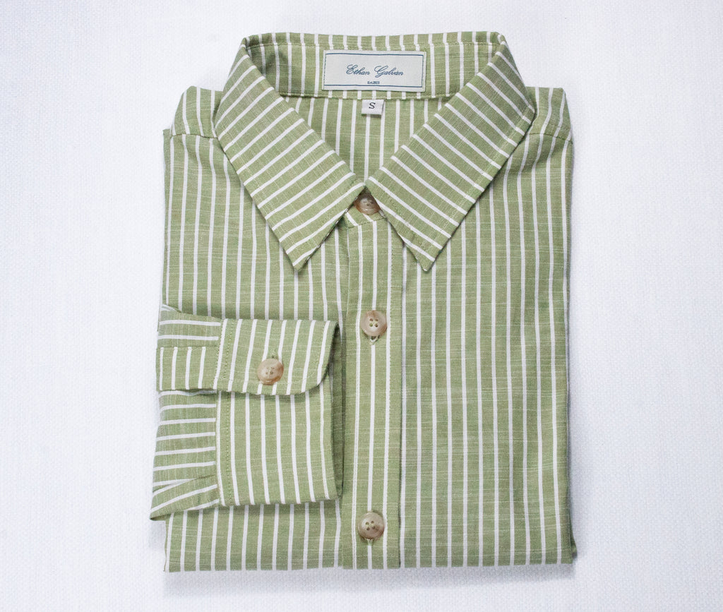 Men’s Pistachio/White Striped Dress Shirt by Ethan Galvan