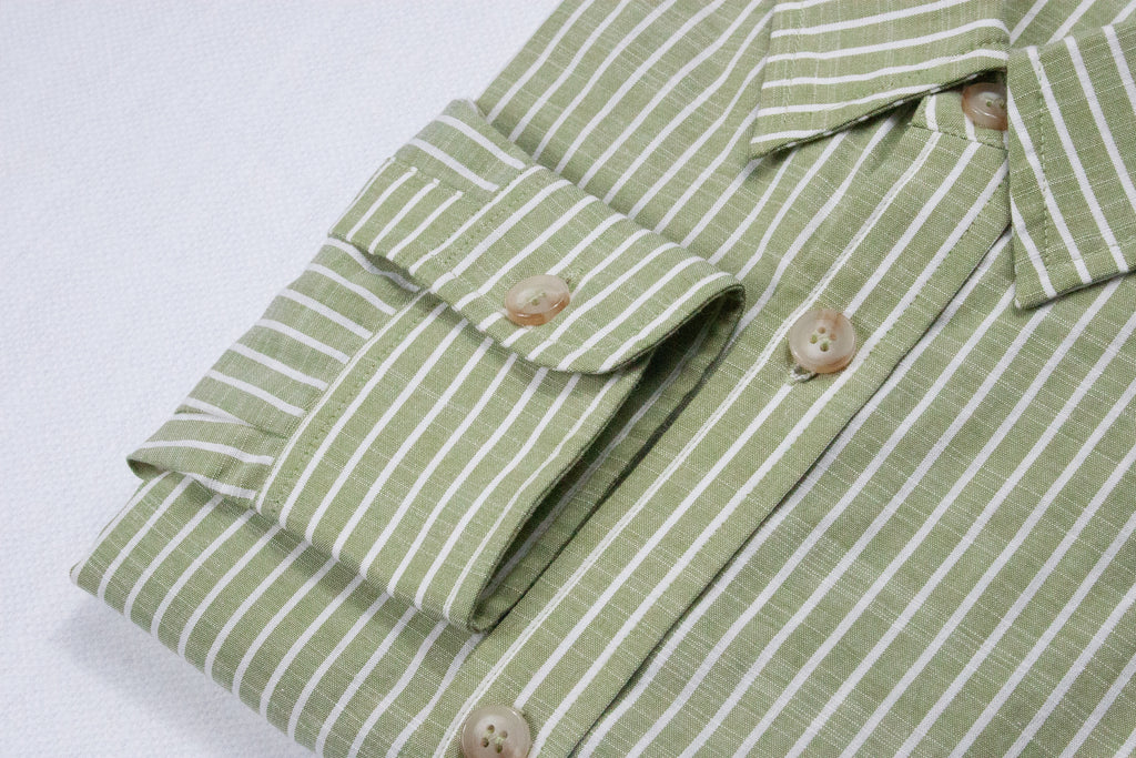 Men’s Pistachio/White Striped Dress Shirt by Ethan Galvan
