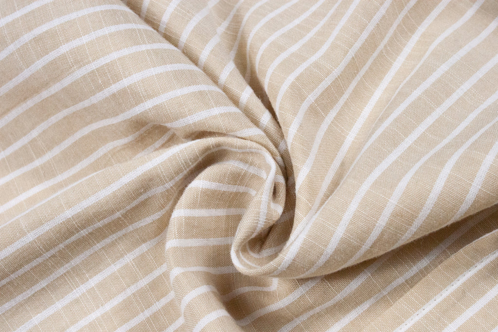 Men’s Beige/White Striped Dress Shirt by Ethan Galvan