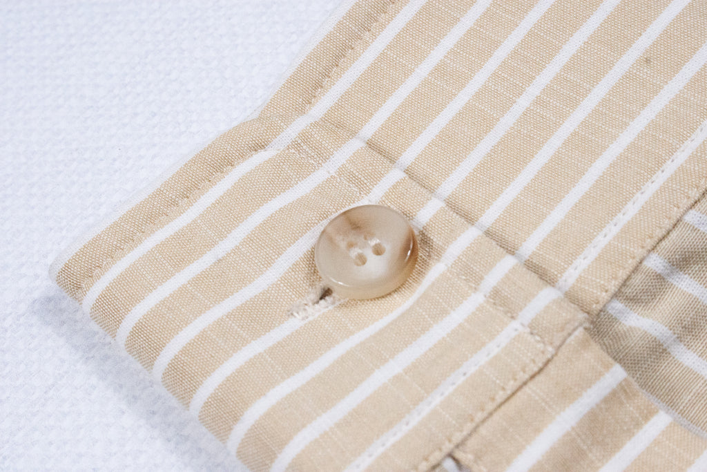 Men’s Beige/White Striped Dress Shirt by Ethan Galvan