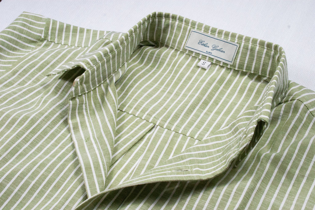 Men’s Pistachio/White Striped Dress Shirt by Ethan Galvan